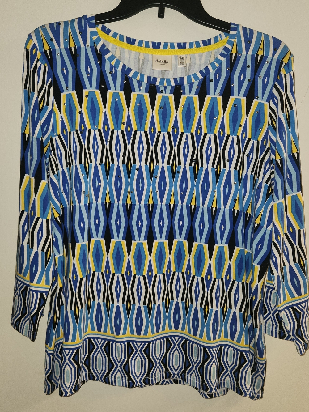 Rafaella Blue, Yellow and Black Geometric Crewneck Tunic